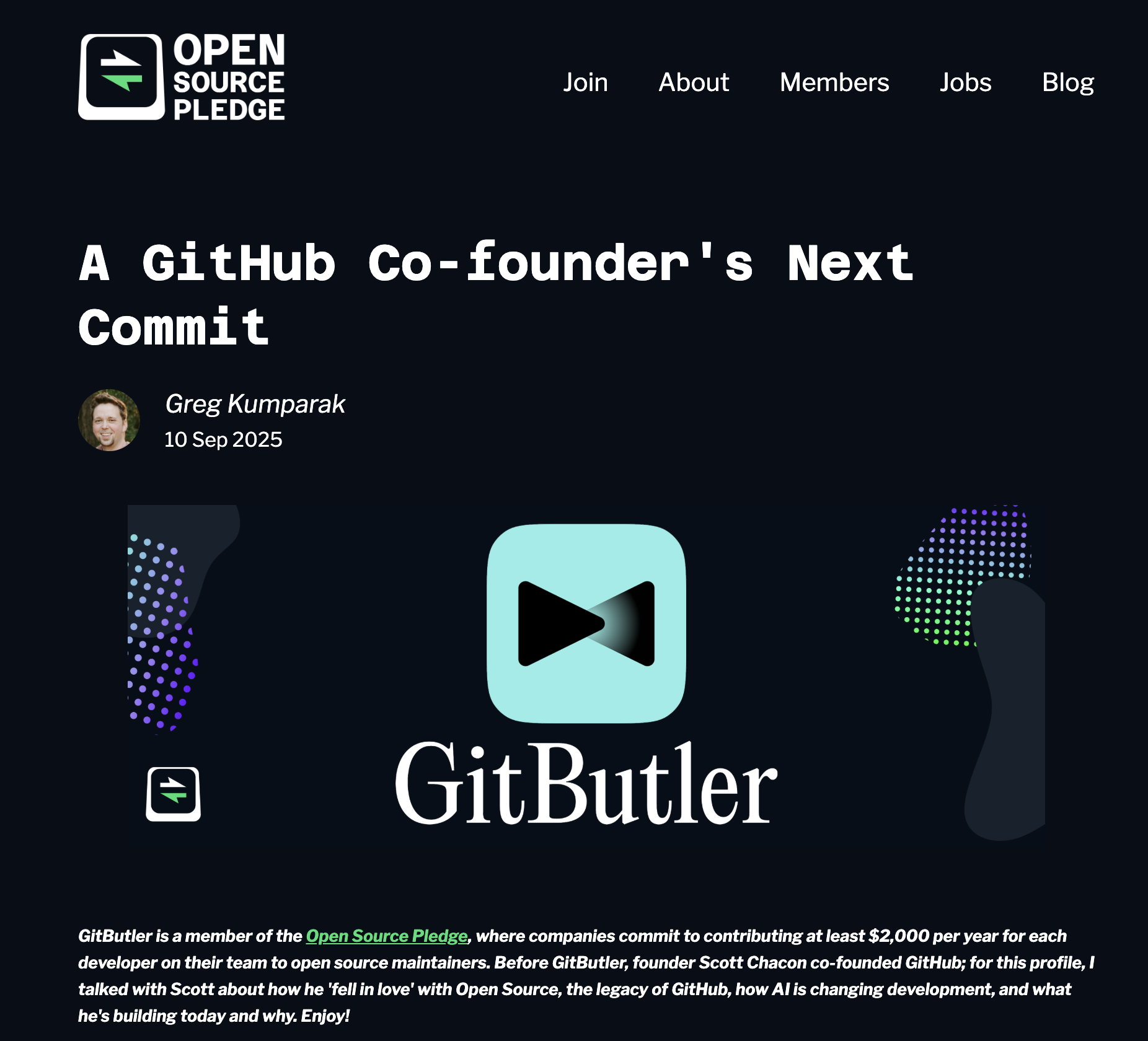 A very nice story about me and GitButler, from the Open Source Pledge team